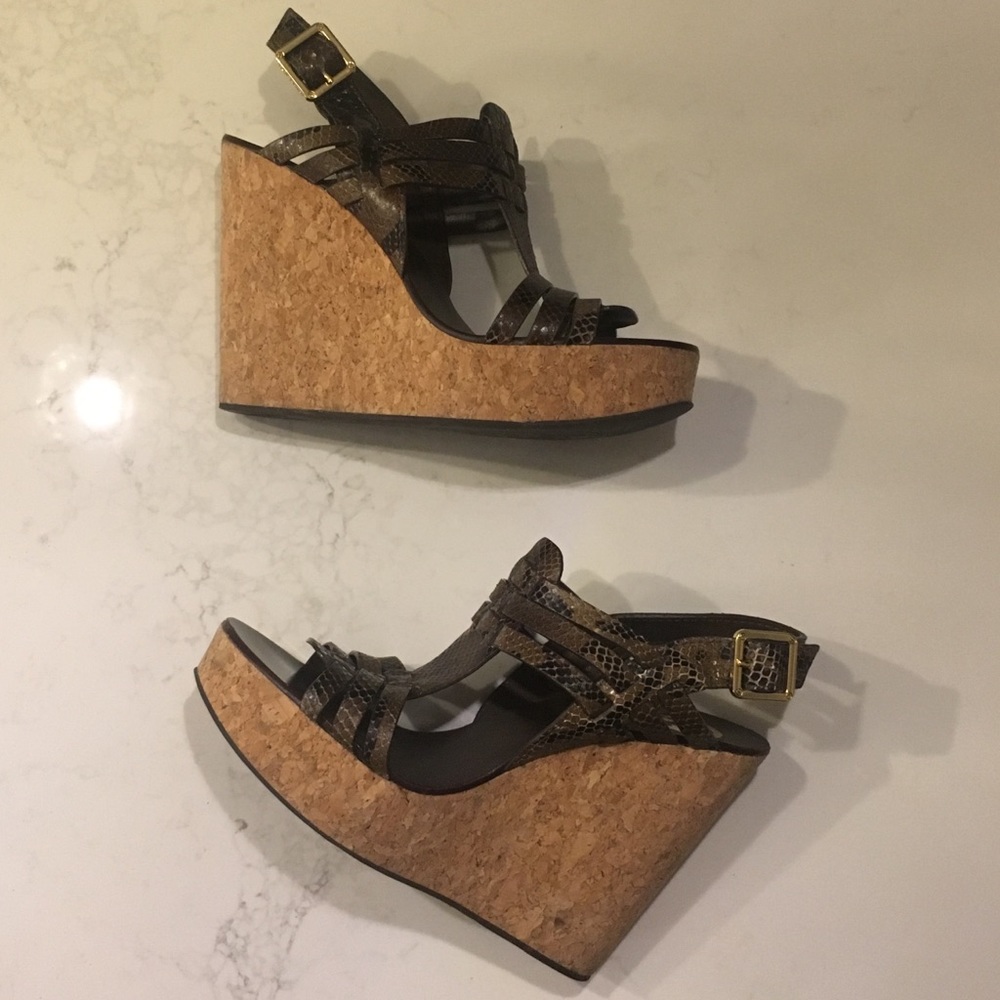 Tory Burch Python Leather Cork Wedge Sandals 8m - image 3